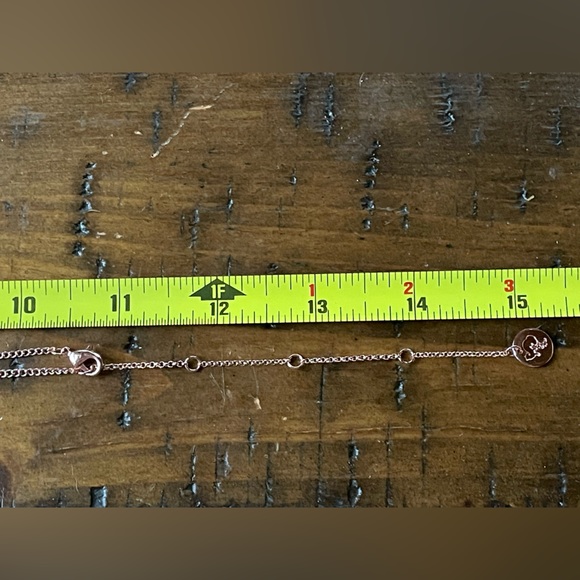 Rose gold tone necklace with opal like stone. - Picture 3 of 5